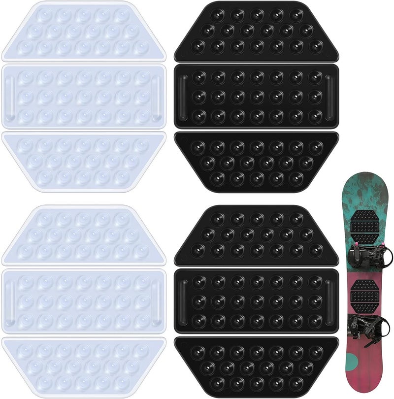 Kathfly 4 Pcs Snowboard Stomp Pads 3D Black and Clear Anti Slip Stomp Pad Mat for Men and Women Outdoor Sports to Enhance Snowboarding Skills - Image 1